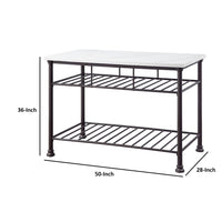 Kitchen Island with Artificial Marble Top and 2 Slatted Shelf, White - BM250299