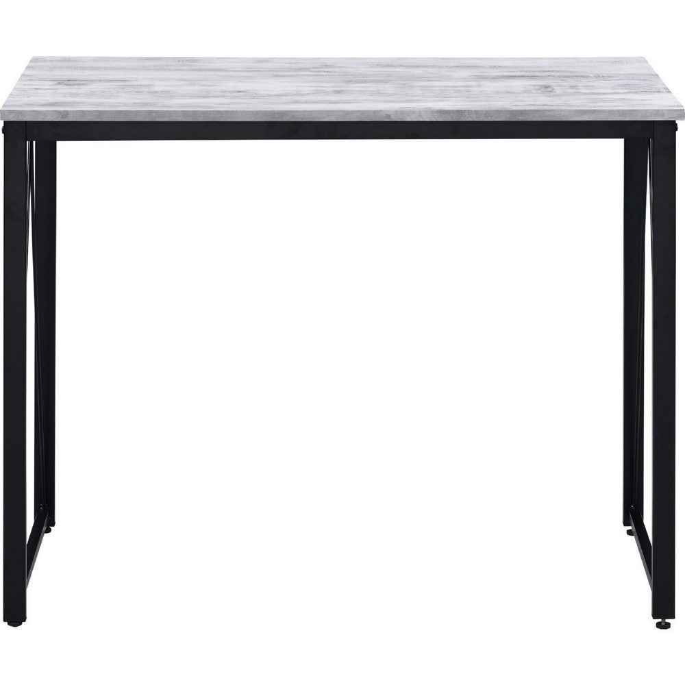 Writing Desk with V Shaped Accent and Distressed Look, White - BM250307
