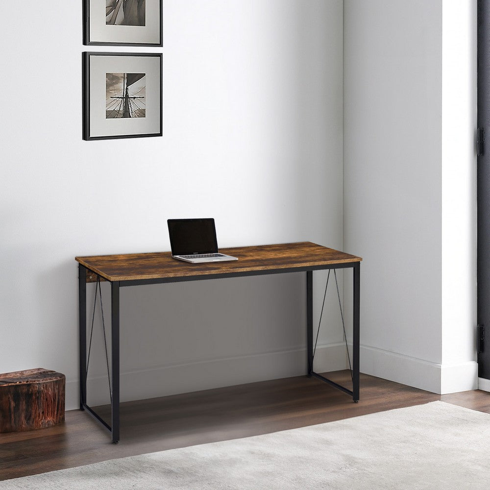 Writing Desk with V Shaped Metal Accent, Rustic Brown - BM250308