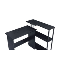 Writing Desk with L Shaped Design and 3 Tier Wooden Shelves, Black - BM250315