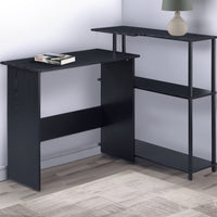 Writing Desk with L Shaped Design and 3 Tier Wooden Shelves, Black - BM250315