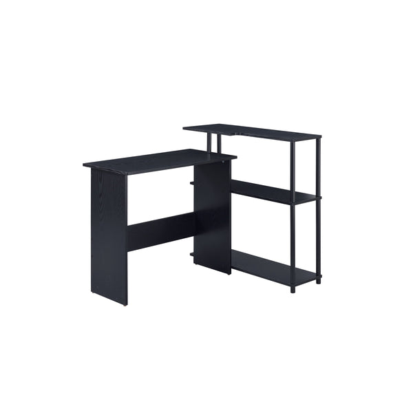 Writing Desk with L Shaped Design and 3 Tier Wooden Shelves, Black - BM250315