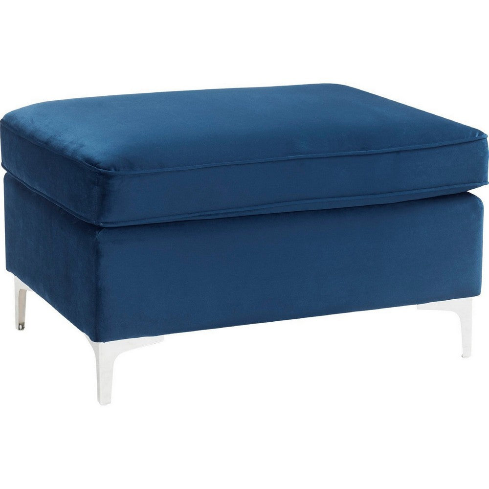 Ottoman with Removable Cushion Seat and Sleek Legs, Blue - BM250317