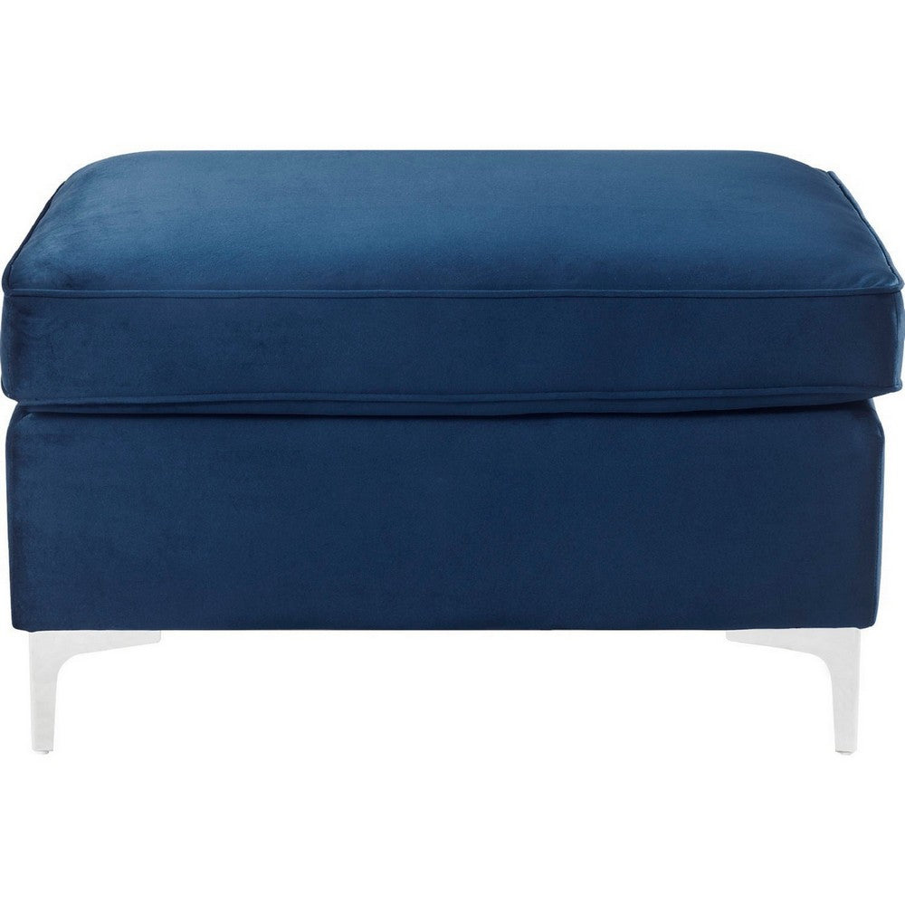 Ottoman with Removable Cushion Seat and Sleek Legs, Blue - BM250317