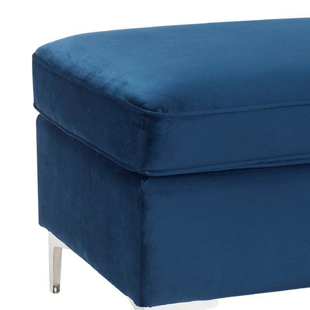 Ottoman with Removable Cushion Seat and Sleek Legs, Blue - BM250317