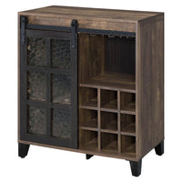 Wine Cabinet with Metal Barn Sliding Glass Door and 9 Cubbies, Brown - BM250329