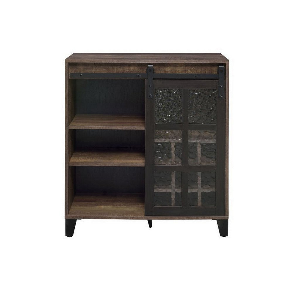 Wine Cabinet with Metal Barn Sliding Glass Door and 9 Cubbies, Brown - BM250329