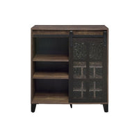 Wine Cabinet with Metal Barn Sliding Glass Door and 9 Cubbies, Brown - BM250329