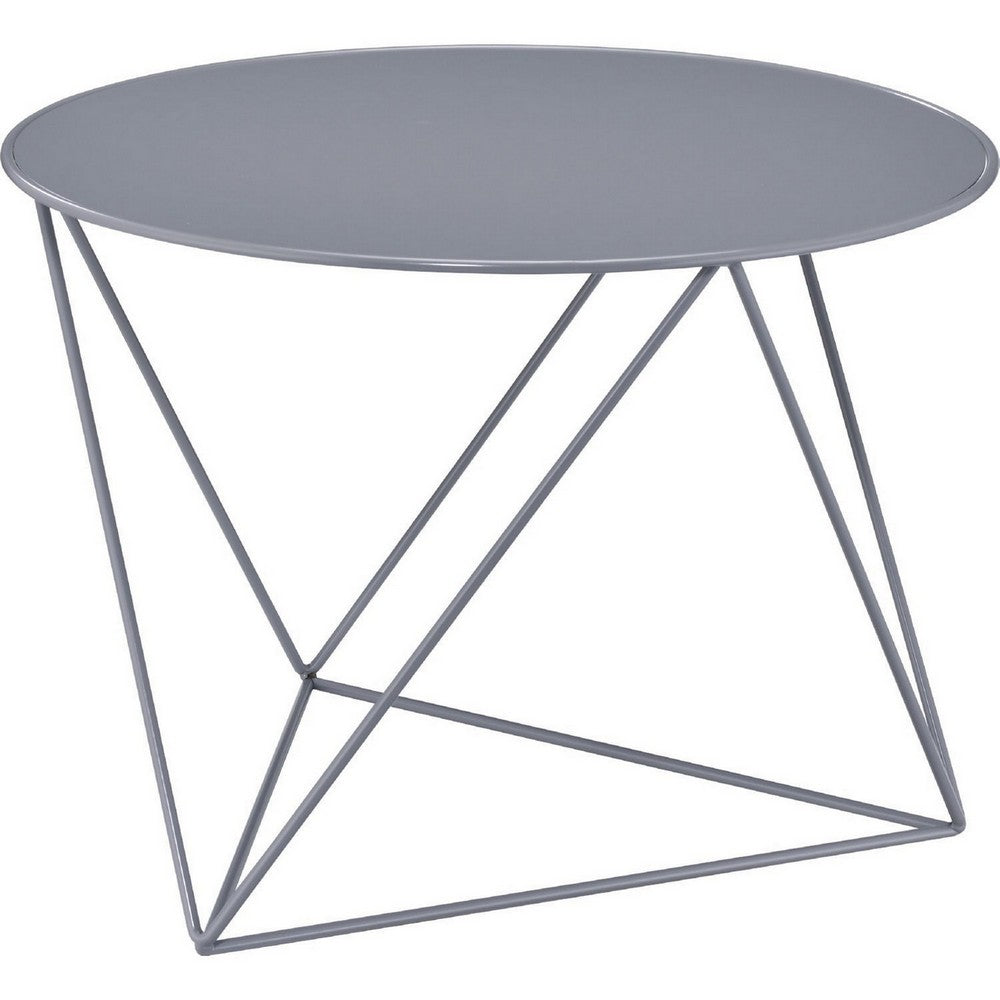 Accent Table with Open Geometric Base and Round Top, Gray - BM250330