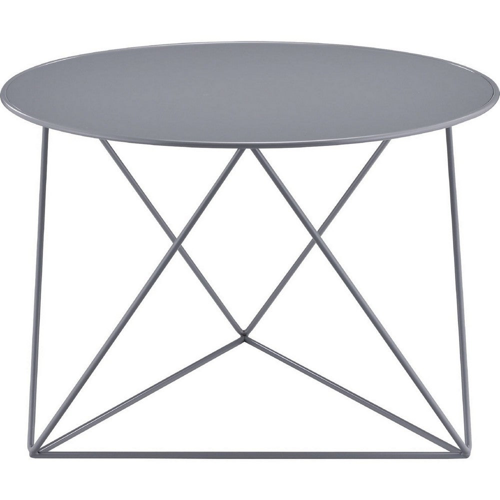 Accent Table with Open Geometric Base and Round Top, Gray - BM250330