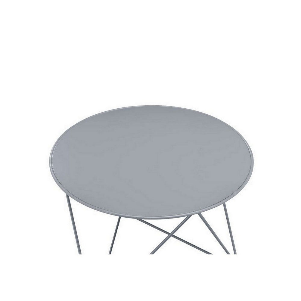 Accent Table with Open Geometric Base and Round Top, Gray - BM250330