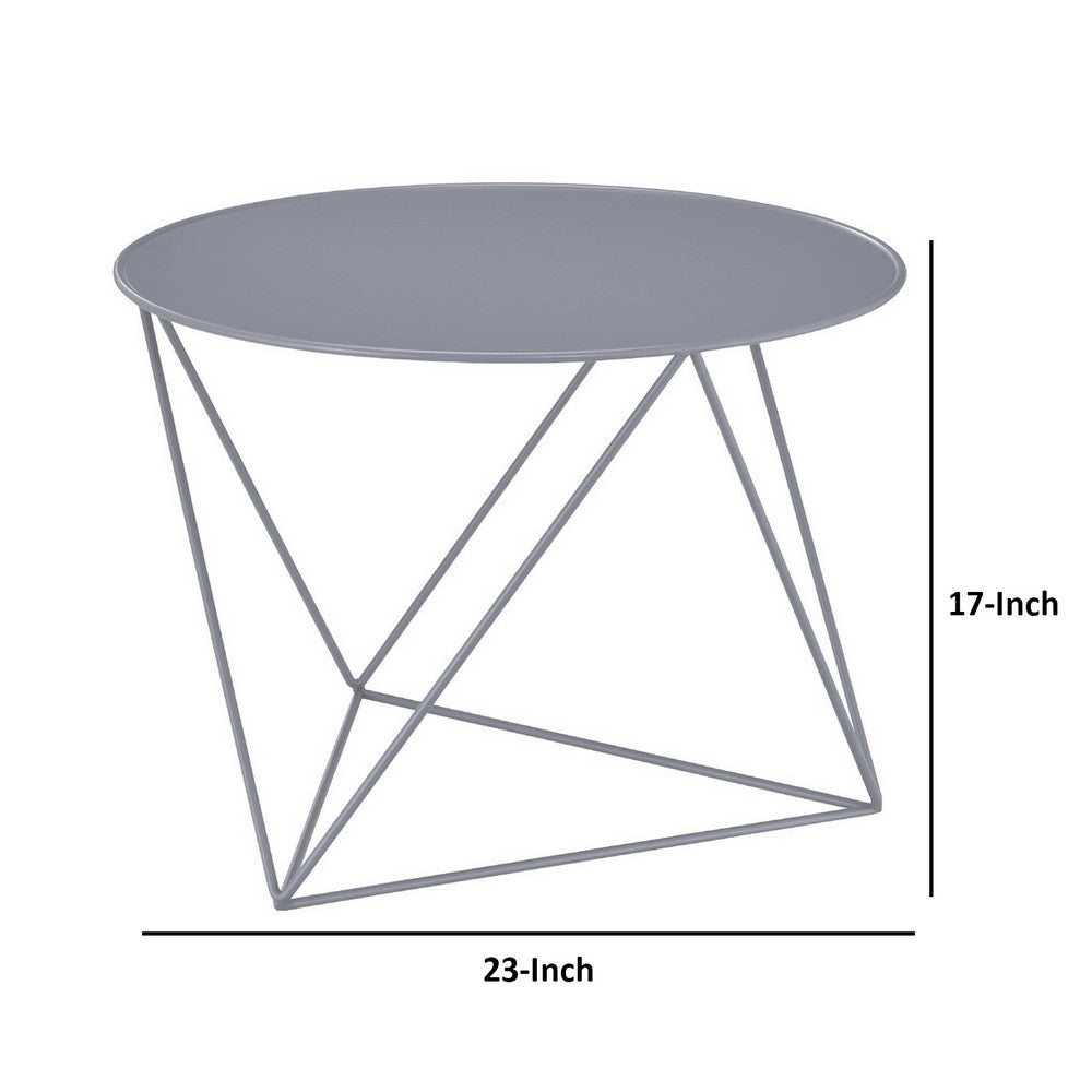 Accent Table with Open Geometric Base and Round Top, Gray - BM250330