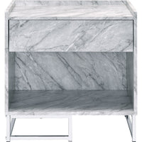 Faux Marble Accent Table with Chrome Finish, White - BM250334