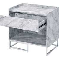 Faux Marble Accent Table with Chrome Finish, White - BM250334