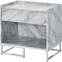 Faux Marble Accent Table with Chrome Finish, White - BM250334