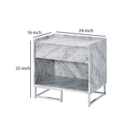 Faux Marble Accent Table with Chrome Finish, White - BM250334