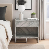 Faux Marble Accent Table with Chrome Finish, White - BM250334