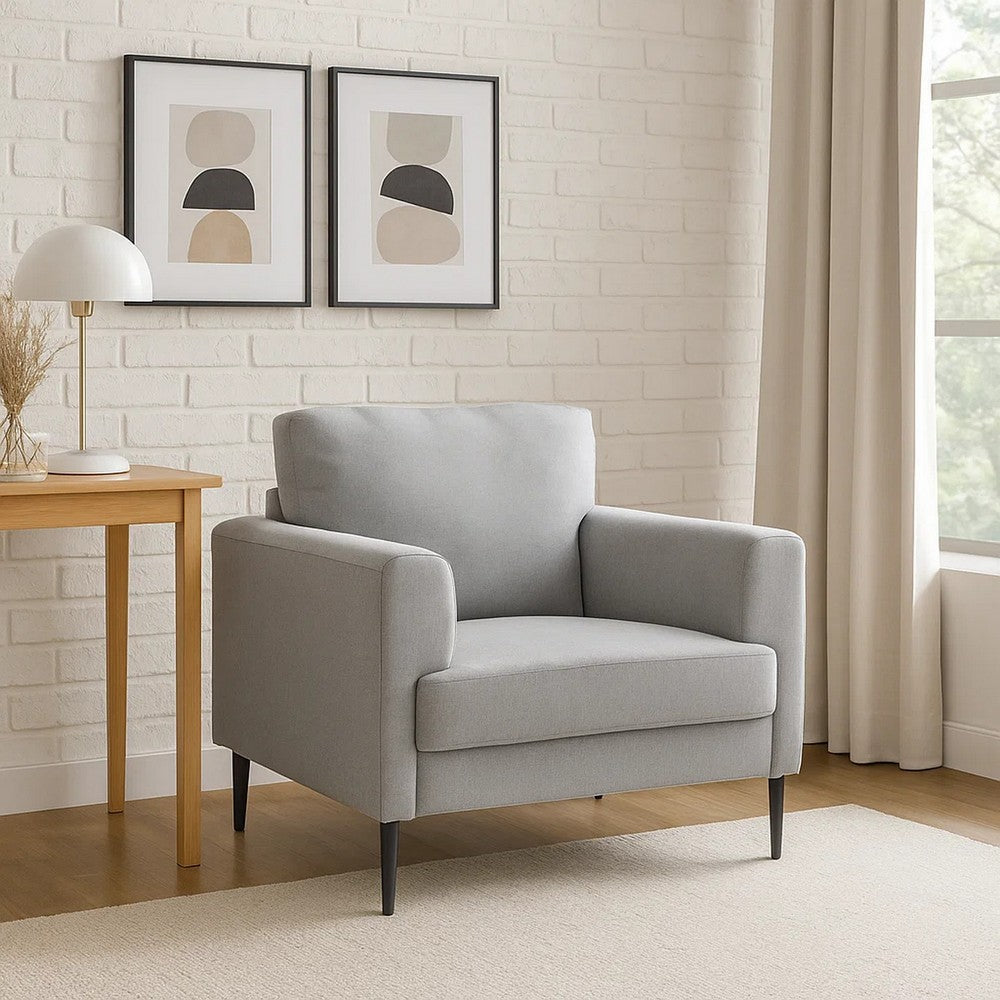 Chair with Fabric Upholstery and Sleek Metal Legs, Gray - BM250339