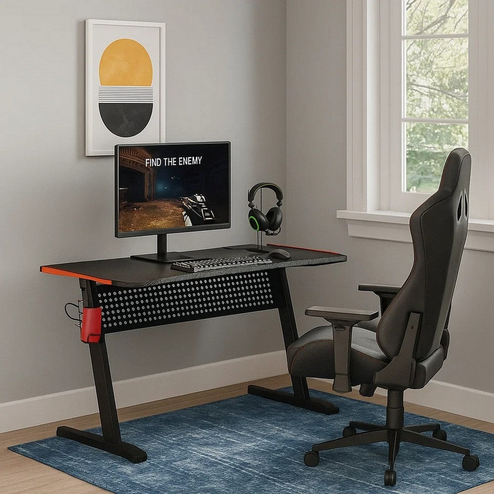 MDF Gaming Table with Cup and Controller Holders, Black - BM250341