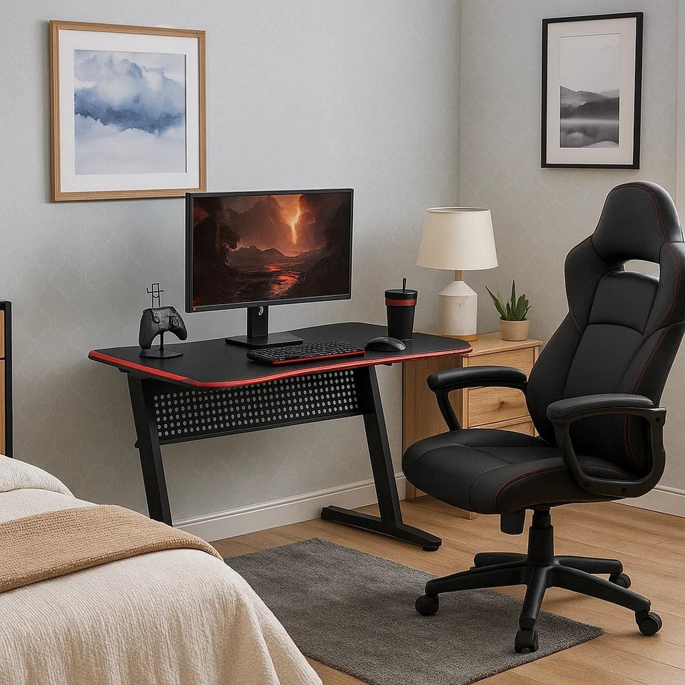 MDF Gaming Table with Cup and Controller Holders, Black - BM250341