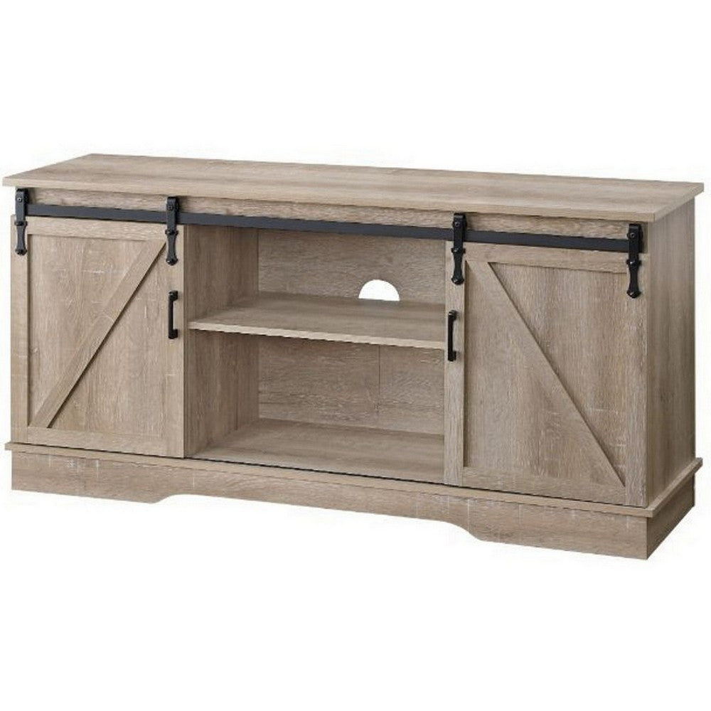 Versatile Rectangular Wooden TV Stand, Brown - BM250351