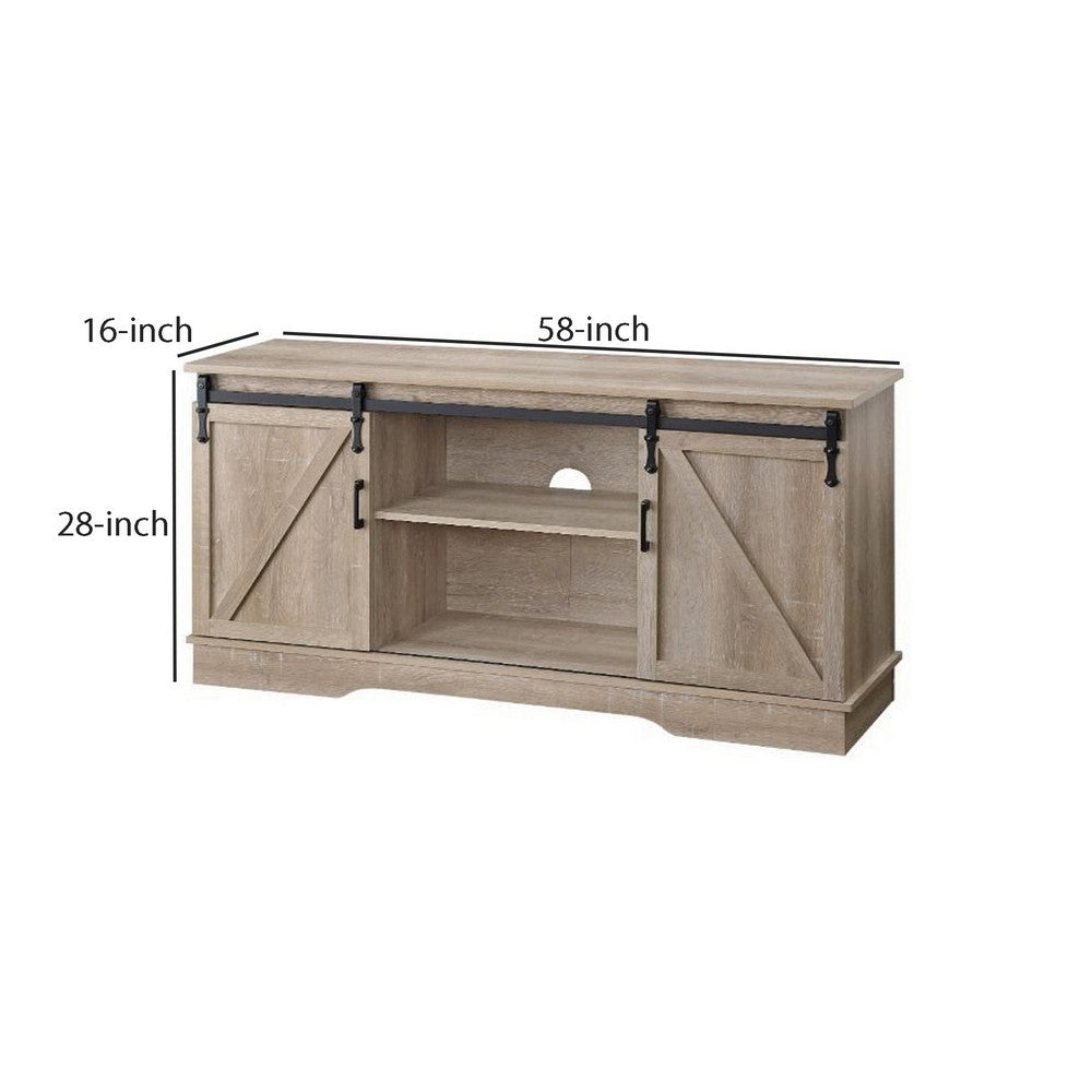Versatile Rectangular Wooden TV Stand, Brown - BM250351