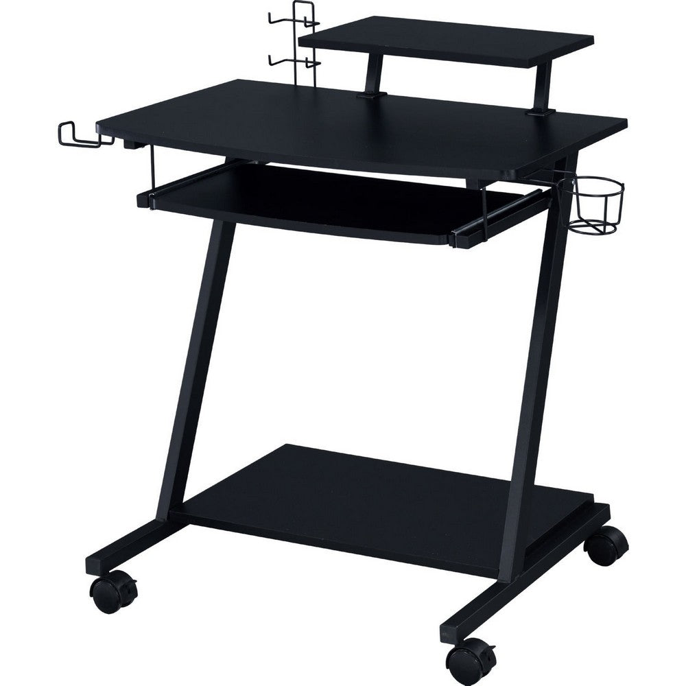 Gaming Desk with Metal Frame and Casters, Black - BM250361