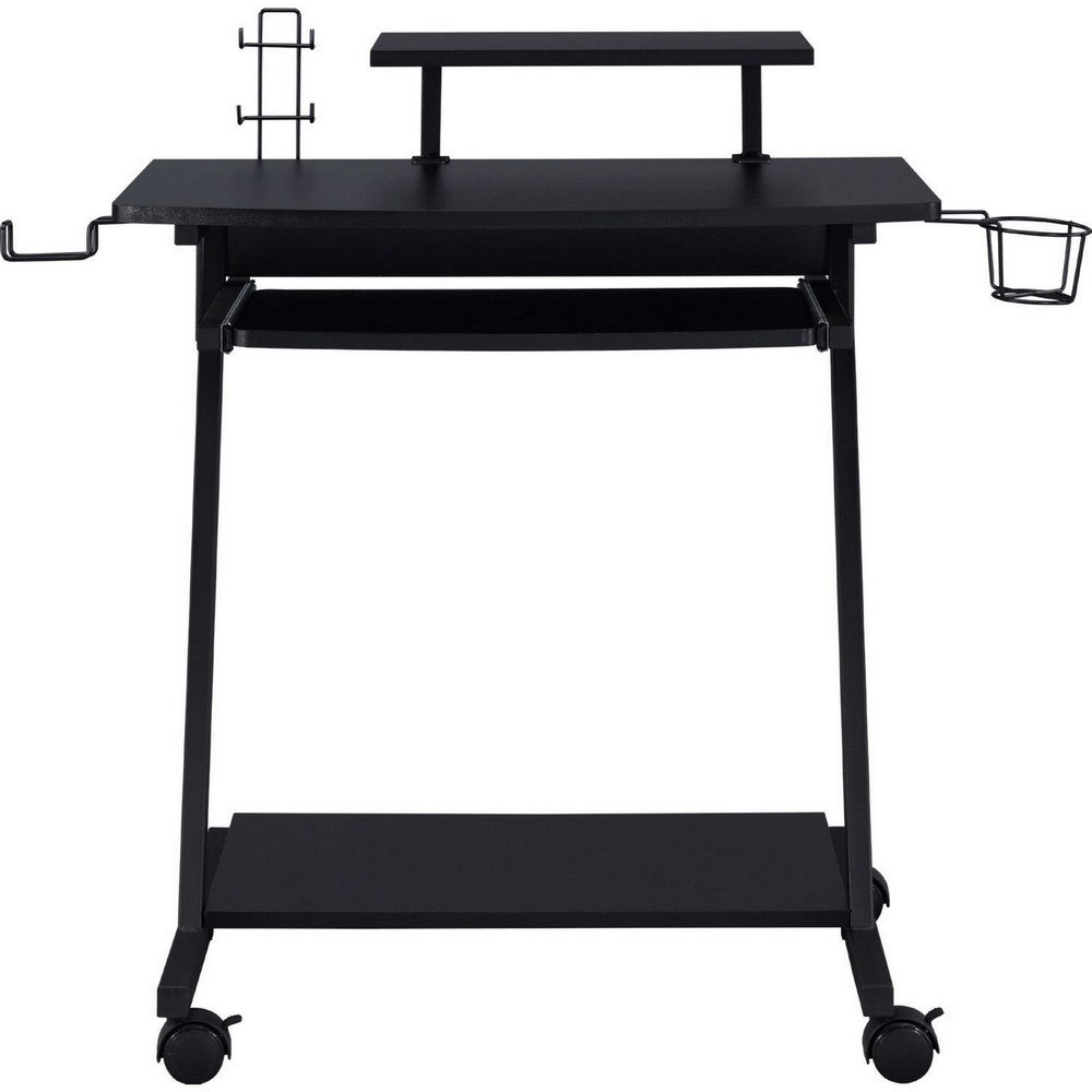 Gaming Desk with Metal Frame and Casters, Black - BM250361