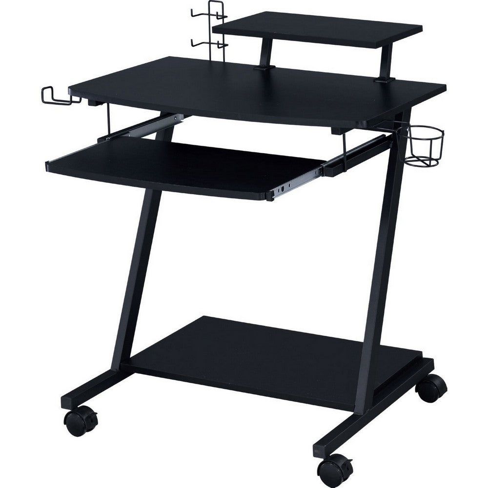 Gaming Desk with Metal Frame and Casters, Black - BM250361