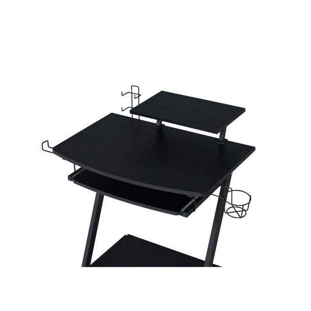 Gaming Desk with Metal Frame and Casters, Black - BM250361