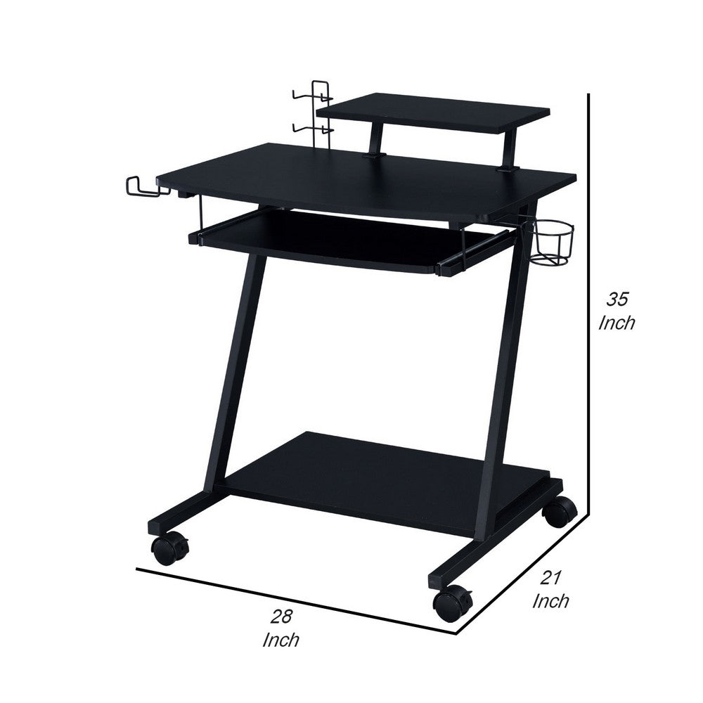 Gaming Desk with Metal Frame and Casters, Black - BM250361