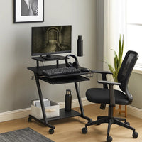 Gaming Desk with Metal Frame and Casters, Black - BM250361