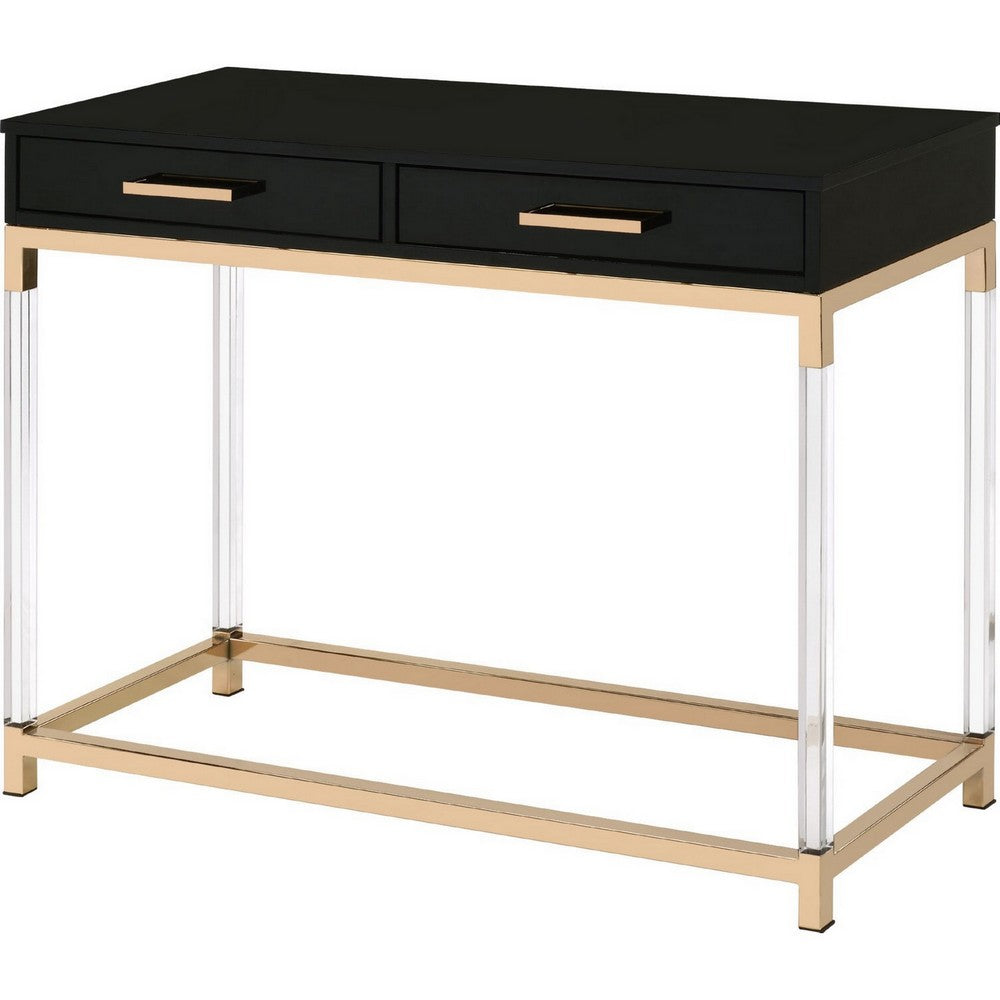 Metal Base Framed Console Table, Black and Gold - BM250363