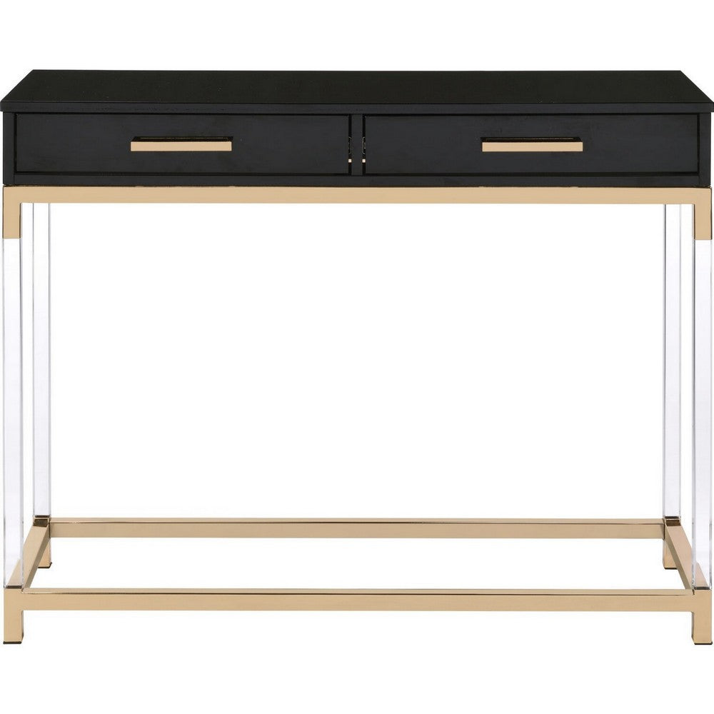 Metal Base Framed Console Table, Black and Gold - BM250363