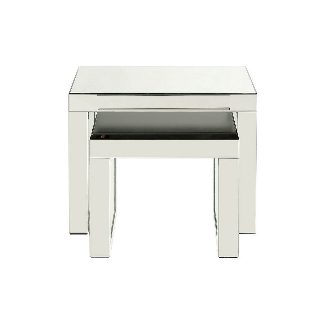 Accent Table with Mirrored Top and Faux Crystal Accent, Small, Silver - BM250367