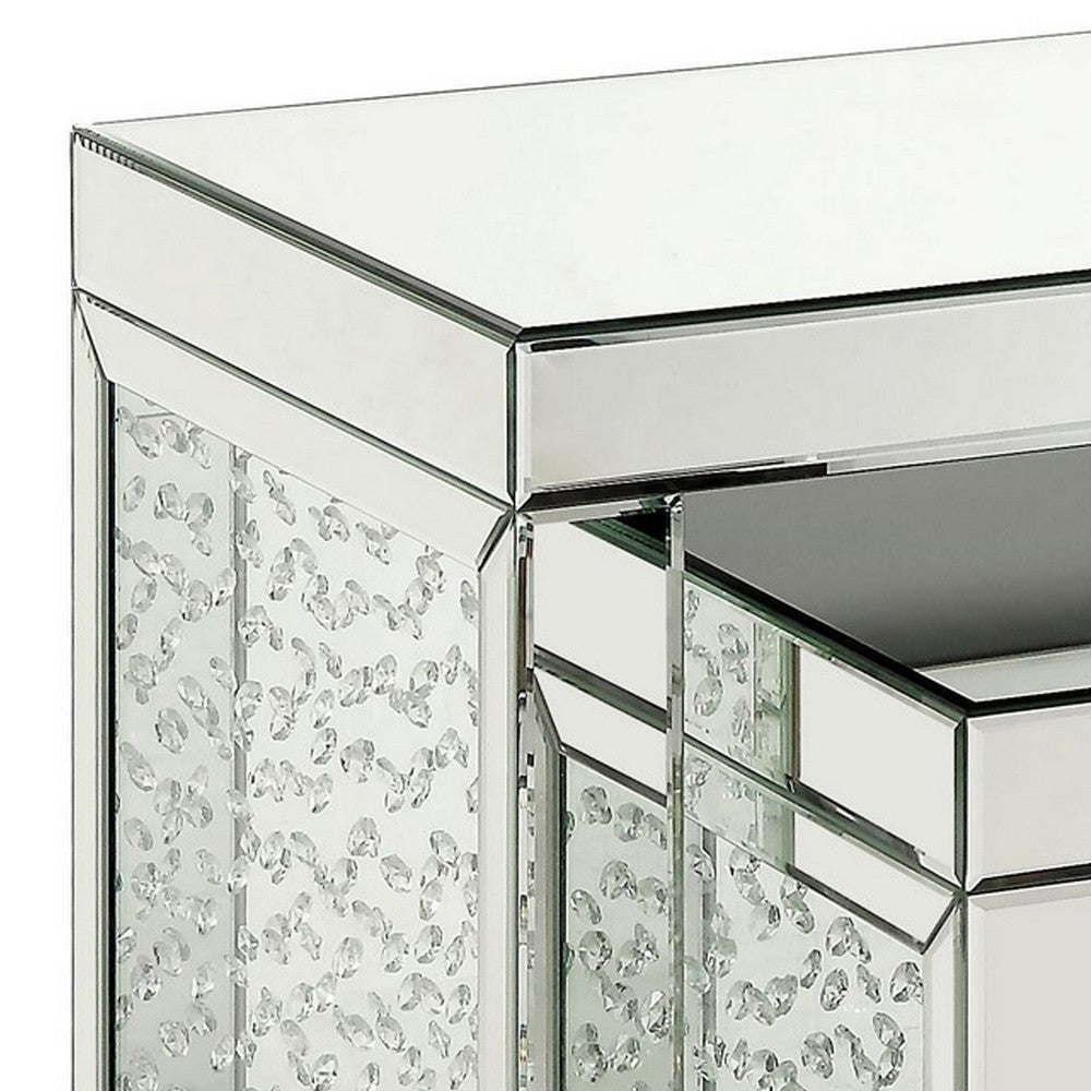 Accent Table with Mirrored Top and Faux Crystal Accent, Small, Silver - BM250367