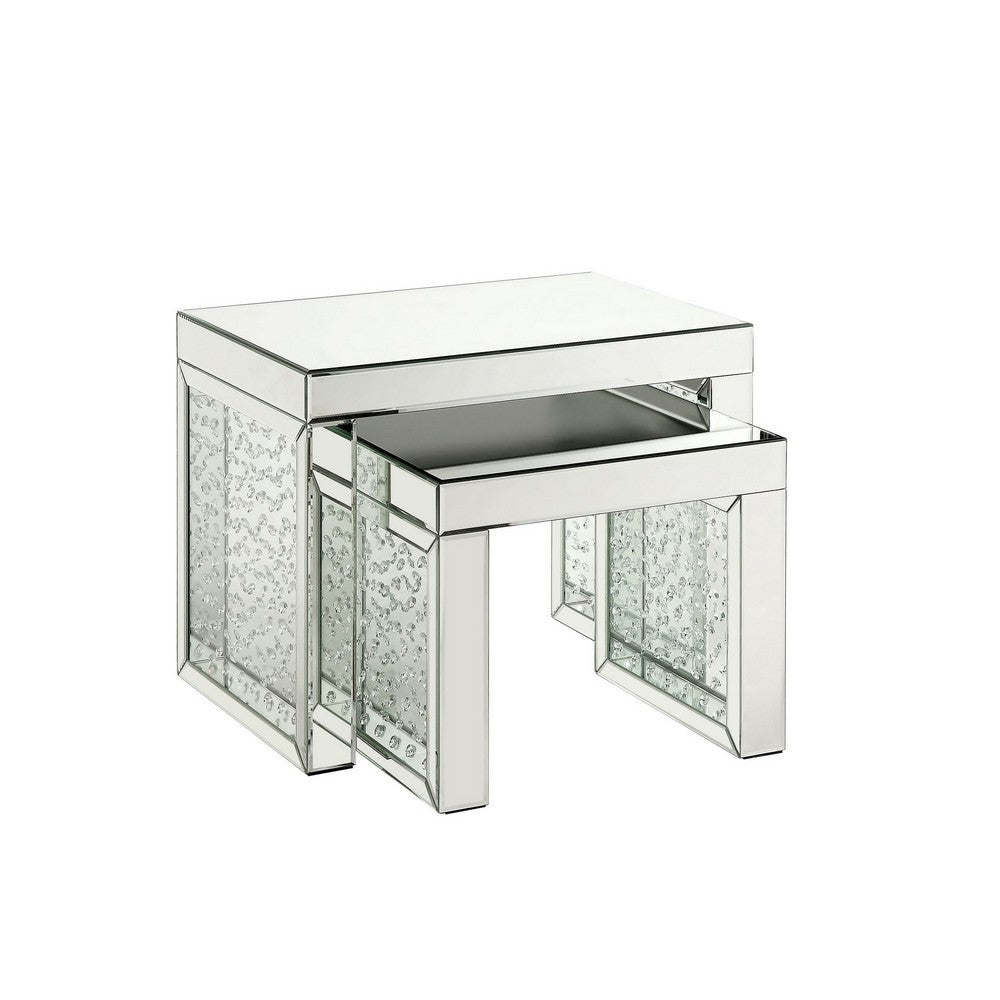 Accent Table with Mirrored Top and Faux Crystal Accent, Small, Silver - BM250367