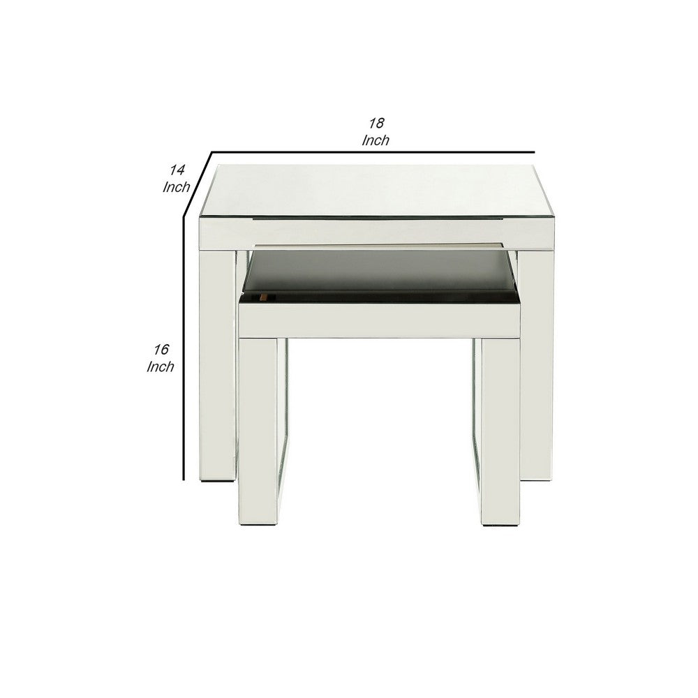 Accent Table with Mirrored Top and Faux Crystal Accent, Small, Silver - BM250367