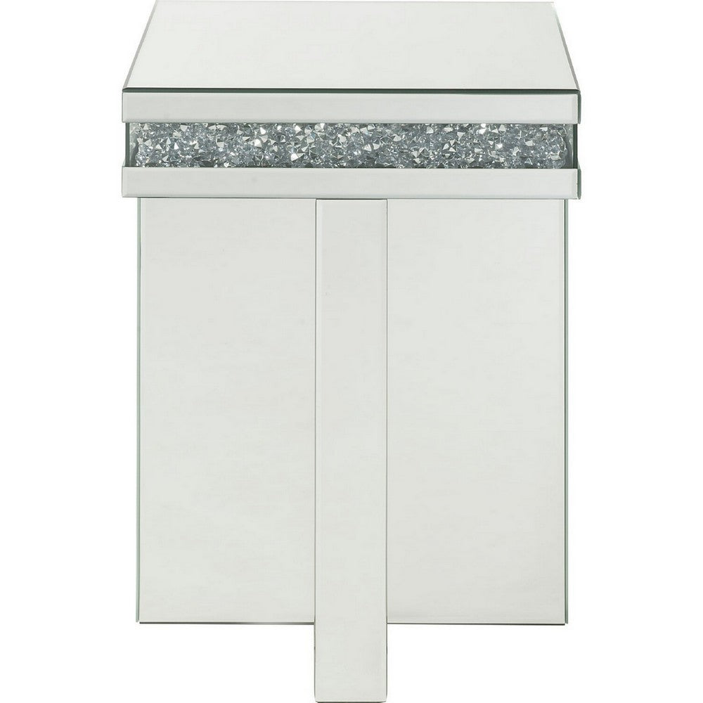 End Table with Encrusted Faux Acrylic Inlay and Cross Base, Silver - BM250368