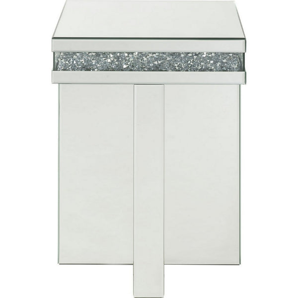 End Table with Encrusted Faux Acrylic Inlay and Cross Base, Silver - BM250368