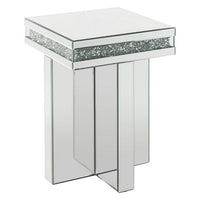End Table with Encrusted Faux Acrylic Inlay and Cross Base, Silver - BM250368