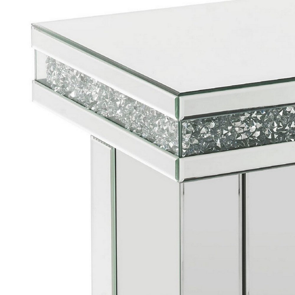 End Table with Encrusted Faux Acrylic Inlay and Cross Base, Silver - BM250368