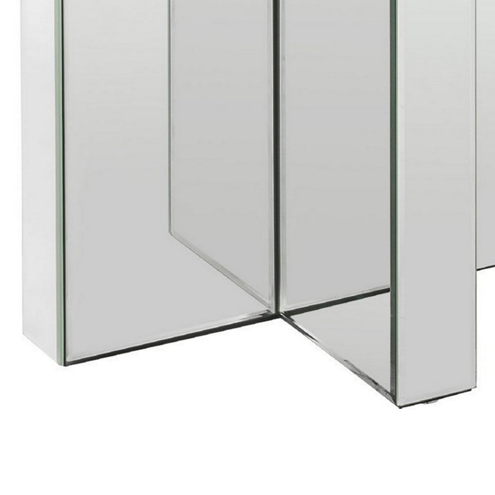 End Table with Encrusted Faux Acrylic Inlay and Cross Base, Silver - BM250368