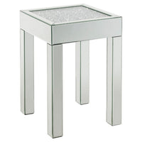 End Table with Faux Acrylic Diamond Top and Block Legs, Silver - BM250372