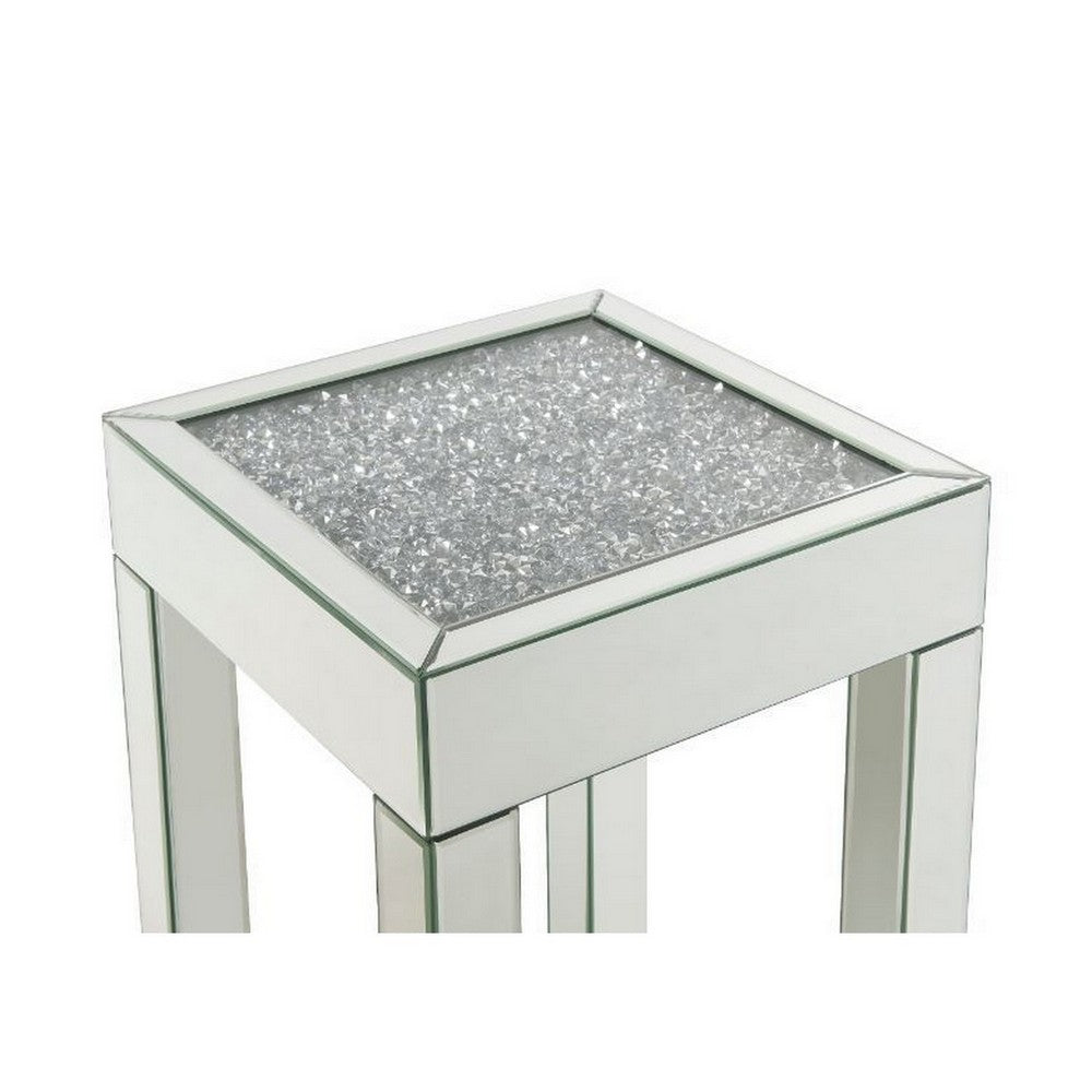 End Table with Faux Acrylic Diamond Top and Block Legs, Silver - BM250372