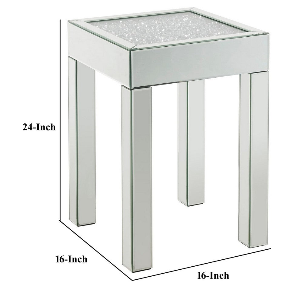 End Table with Faux Acrylic Diamond Top and Block Legs, Silver - BM250372