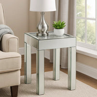 End Table with Faux Acrylic Diamond Top and Block Legs, Silver - BM250372