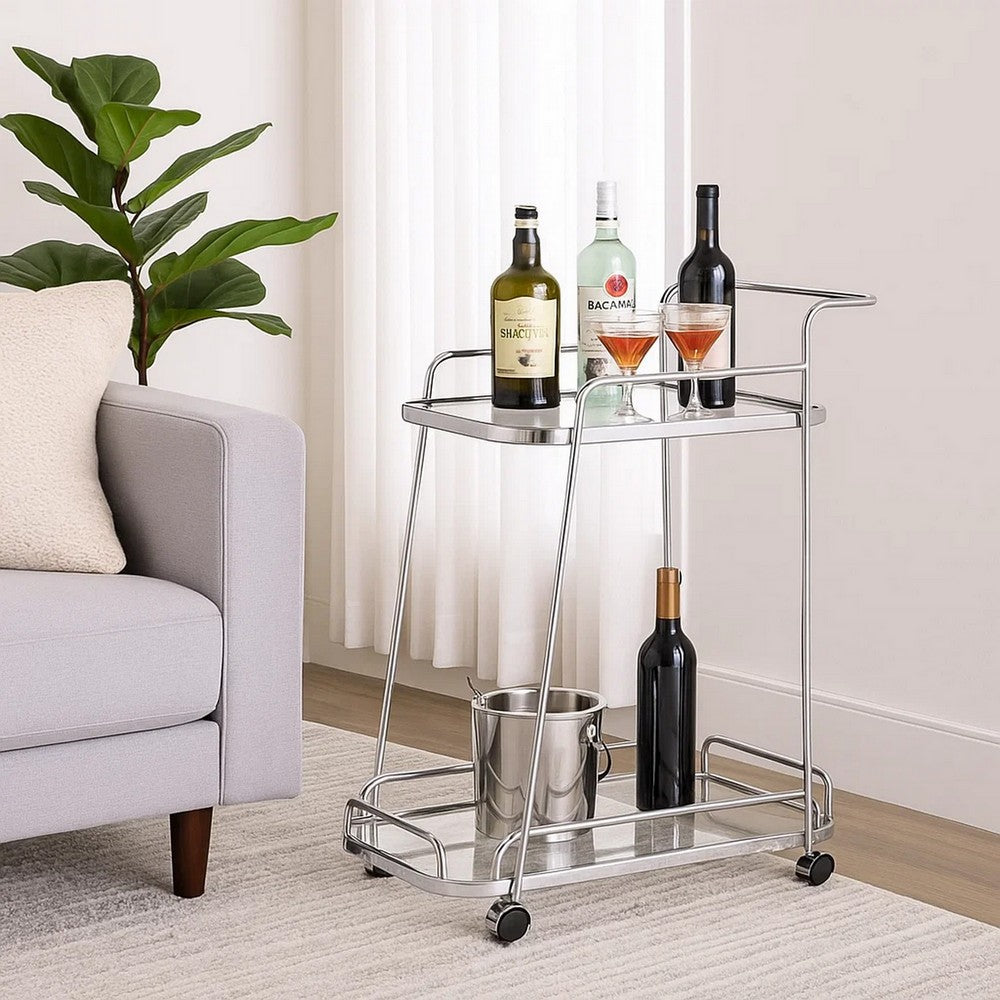 Clear Glass 2-Tier Serving Cart With Chrome Finish - BM250375