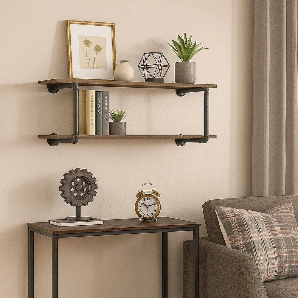 Antique Metal Framed Wall Rack, Brown and Gray - BM250382