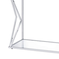 Sofa Table with Glass Top and Bottom Shelf and Geometric Accent, Silver - BM250392